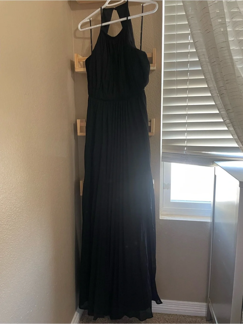 Lulu's Black Halter Pleated Maxi Dress with High Side Slit